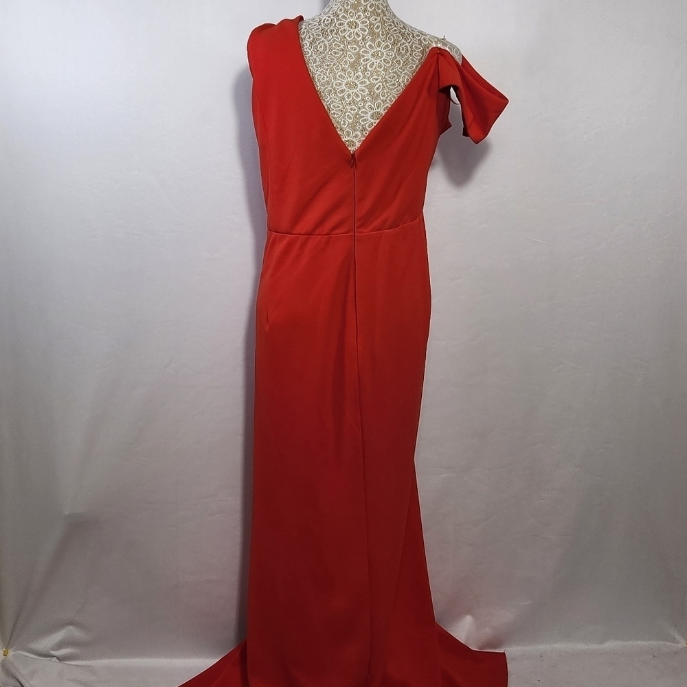 ABS Allen Schwartz Dress Gown Evening Red Deep V-Neck Knit Sleeveless Plus 24 - Picture 8 of 14